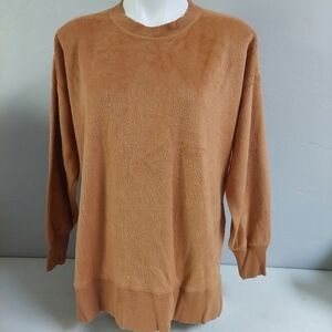 Aerie Camel Brown Crew‎ Neck Soft Fuzzy Pullover Sweater Women Size XS Oversize
